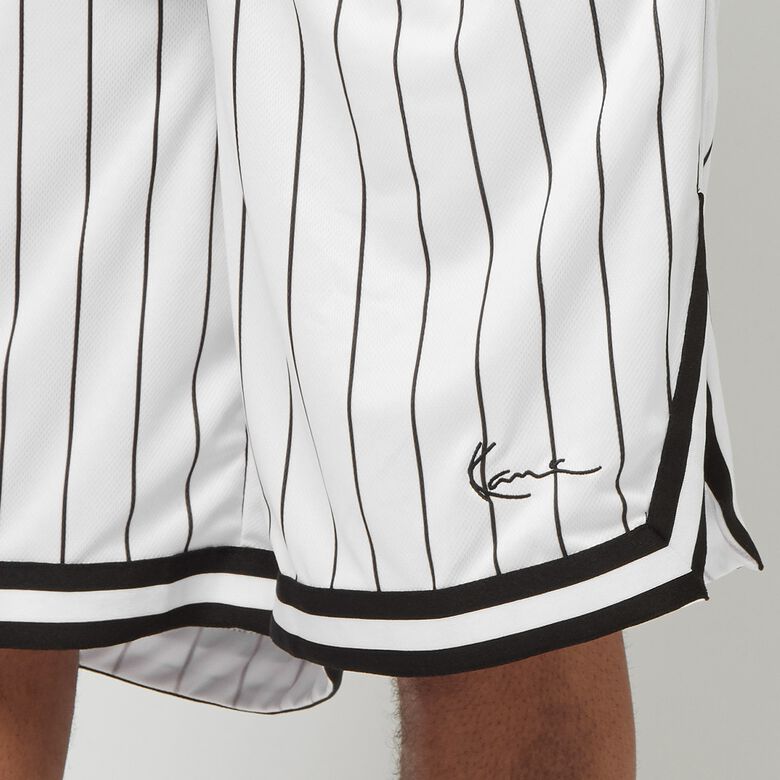 Shorts de malha com risca de giz e estampa exclusiva (tamanho pequeno)