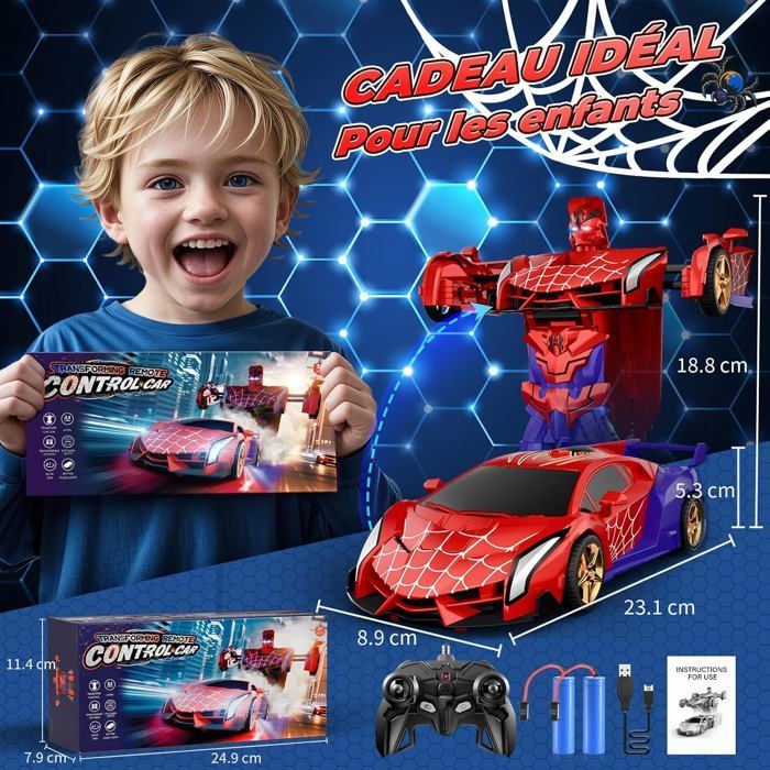 Transformeerbare op afstand bestuurbare auto - Transform Spider - Rode/blauwe LED-ogen - 360° rotatie - 2,4 GHz afstandsbediening
