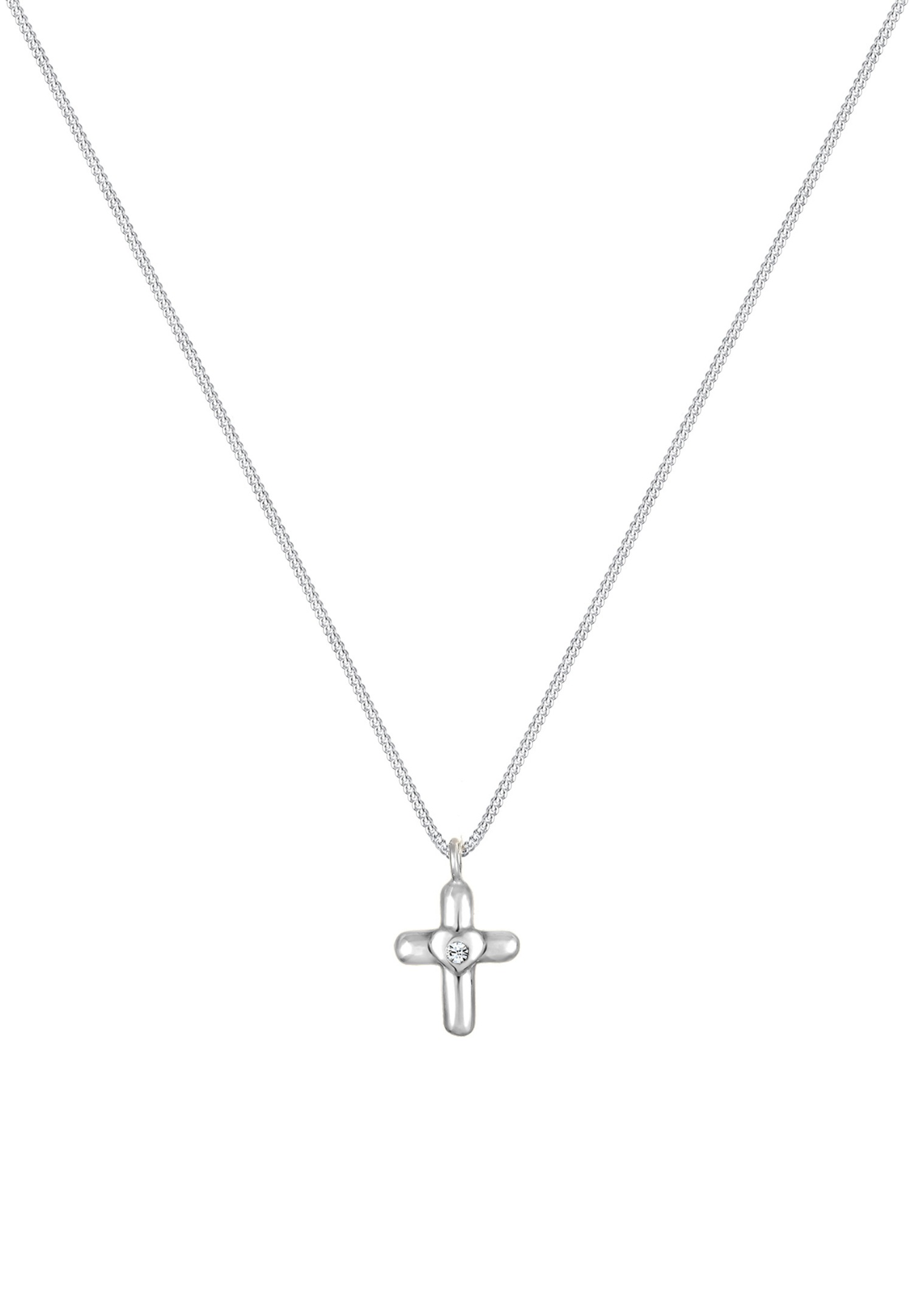 Elli Enfants Croix Cœur mignon avec cristaux en argent sterling 925