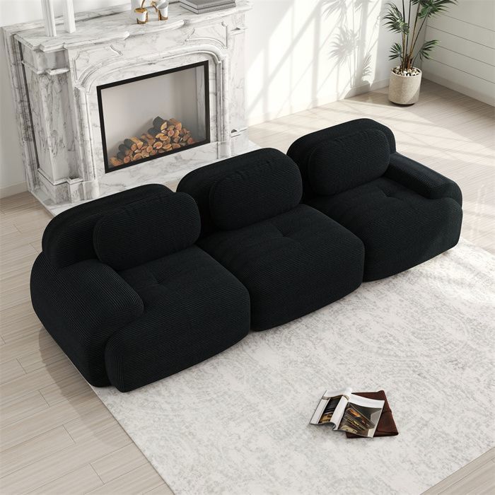 Sofá modular de 3 plazas DRIPEX en pana de primera calidad, no requiere montaje, reposabrazos ergonómicos, color negro.