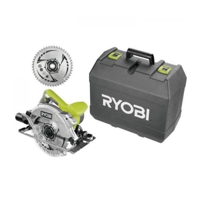 RYOBI - Scie circulaire 1 600 W laser + coffret, 2 lames 190 mm 24 & 48 dents, guide parallèle, buse & clé de service - RCS1600-K2B