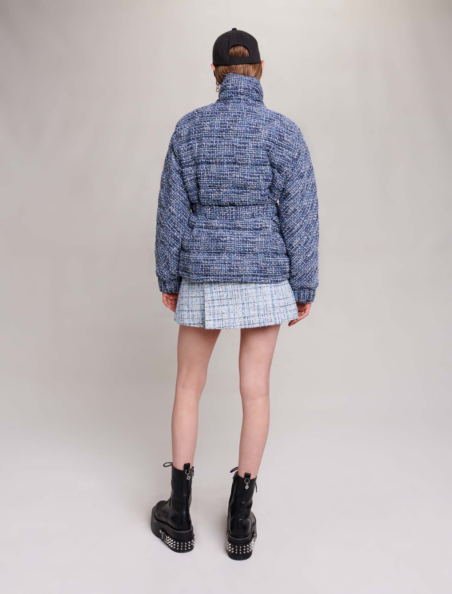 Gewatteerde tweed donsjas - Blauw