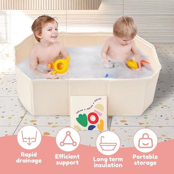 Bañera plegable para bebés con tapón de drenaje - 75 x 45 x 25 cm - Bañera portátil para niños - Fácil de guardar -