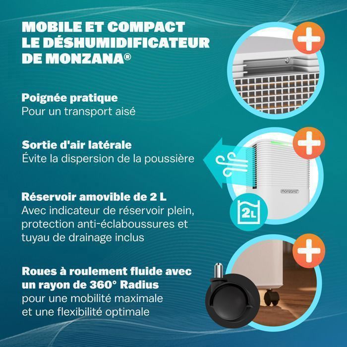 MONZANA® 12L/day Air Dehumidifier for 20m² Air Purifier for Allergy Sufferers 24h Timer for Indoor Bathroom