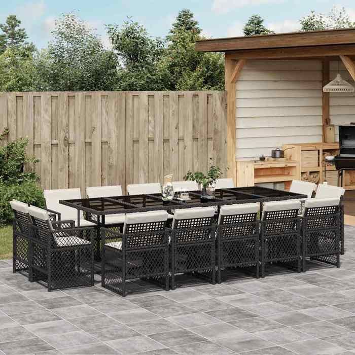Ensemble à manger de jardin - vidaXL - 15 pièces - Résine tressée - 275x106x73 cm (table) - 50,5x54x79 cm (chaise)