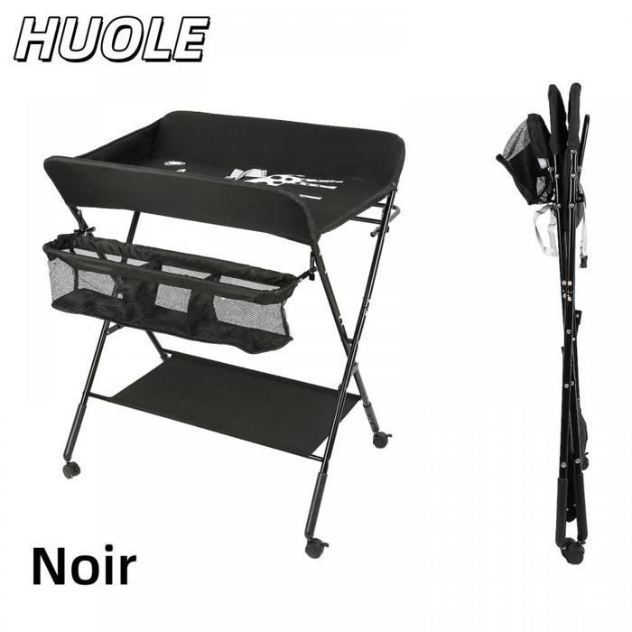 MESA - Trocador de fraldas com cesto de arrumação e cabide para roupas - Altura ajustável - 80*66*98 cm - Preto - HUOLE