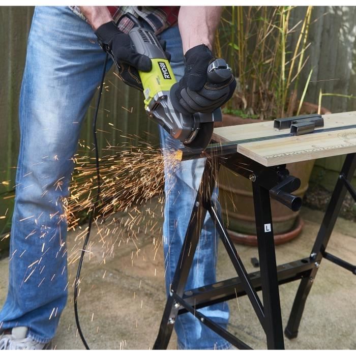 RYOBI - Amoladora angular de 800 W, 125 mm de diámetro - 12.000 RPM - Incluye 1 disco metálico de 125 mm y 1 llave de servicio - RAG800-125G