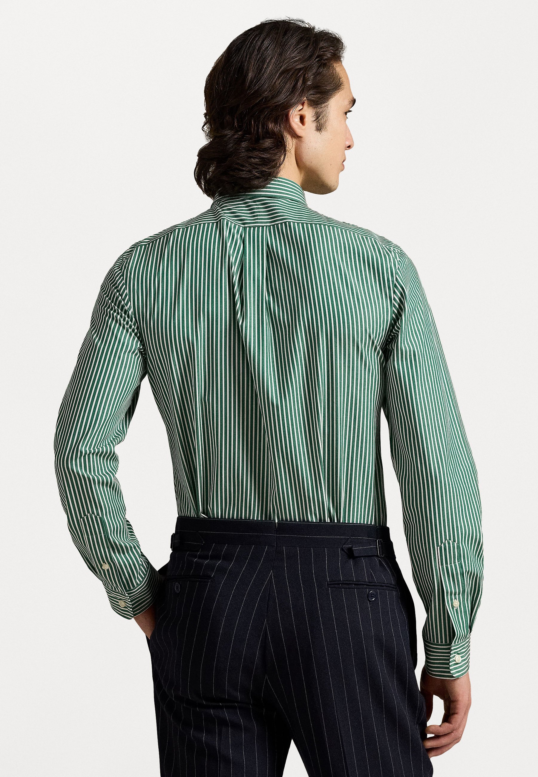 Polo Ralph Lauren Slim Fit Gestreept Stretch Poplin Shirt - Shirt - Nieuw bosgroen/wit