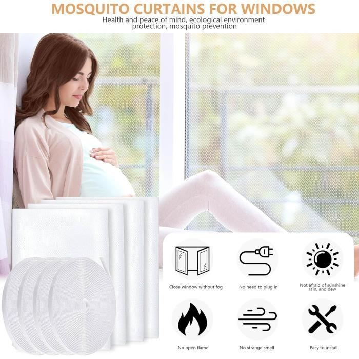 Moustiquaire - 130cm x 150cm - Installation sans perceuse - Ajustable - 4 Pcs avec bandes autocollantes