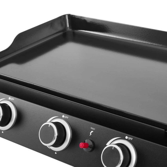 Plancha gaz Alma 3 feux - COOKING BOX BY FAVEX - Plaque acier émaillé - 3 brûleurs 7.2kW - Surface 61 x 34 cm - 8 convives - Noir
