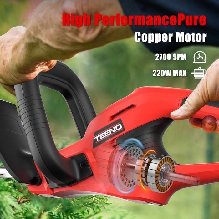 TEENO 2700 RPM electric hedge trimmer, 2.0Ah battery, 520 mm/16 mm cutting width, rechargeable, professional