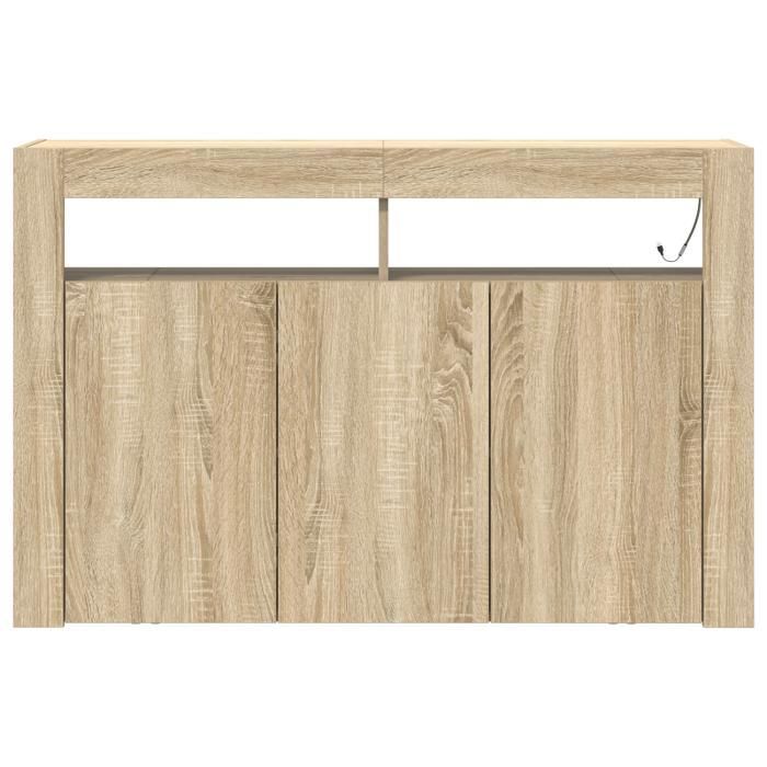 Storage unit - Sonoma oak - 116 x 30 x 75 cm - 8 compartments - Multicoloured LED lighting