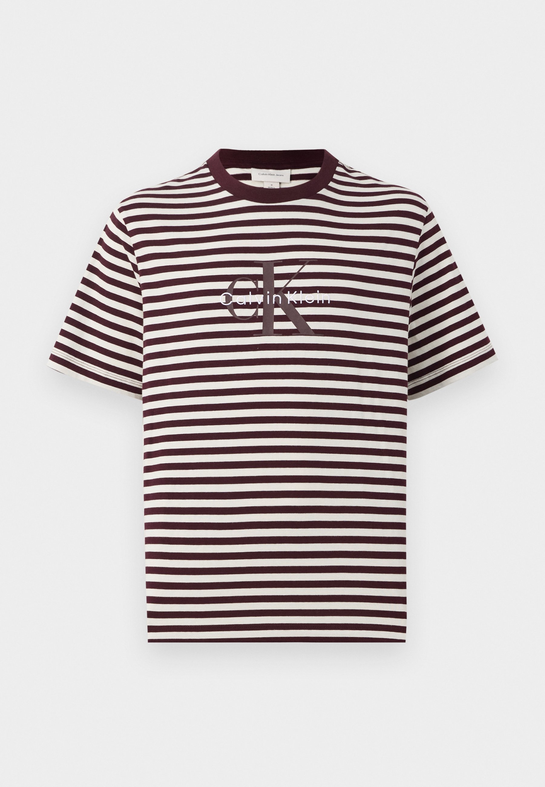 Calvin Klein Jeans STRIPE MONOLOGO - T-shirt stampata - marrone marocchino