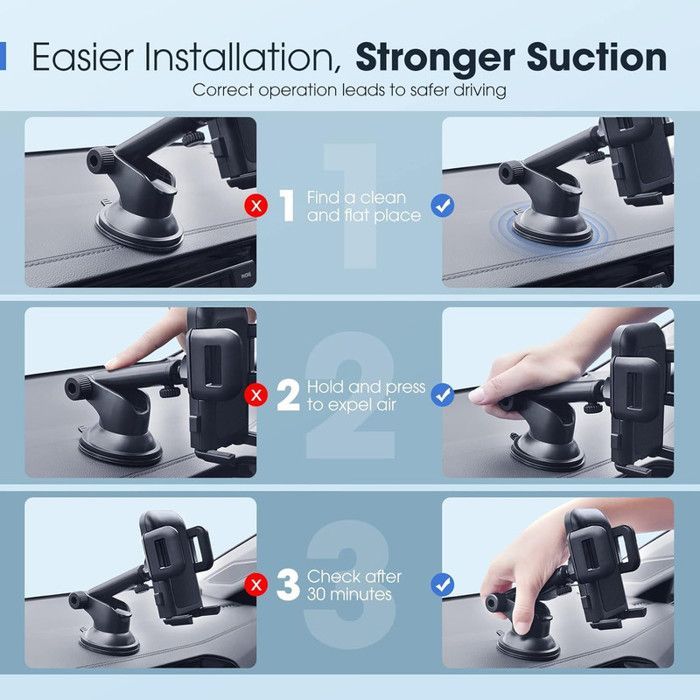 EGA Support téléphone voiture universel ventouse adhésive 360° pliable pour smartphones 4,7–7