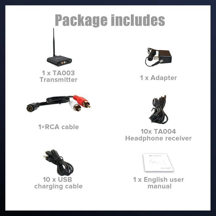 Retekess TA004 Wireless TV Headphones, Silent Disco Starter Kit, 200m Range, 4 Earbuds, Party Headphone Set