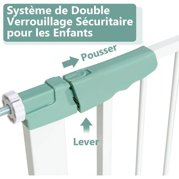 COSTWAY Barrière de Sécurité Bébé Extensible Large 80-132 cm Double Verrouillage Fermeture Automatique par Pression sans Perçage