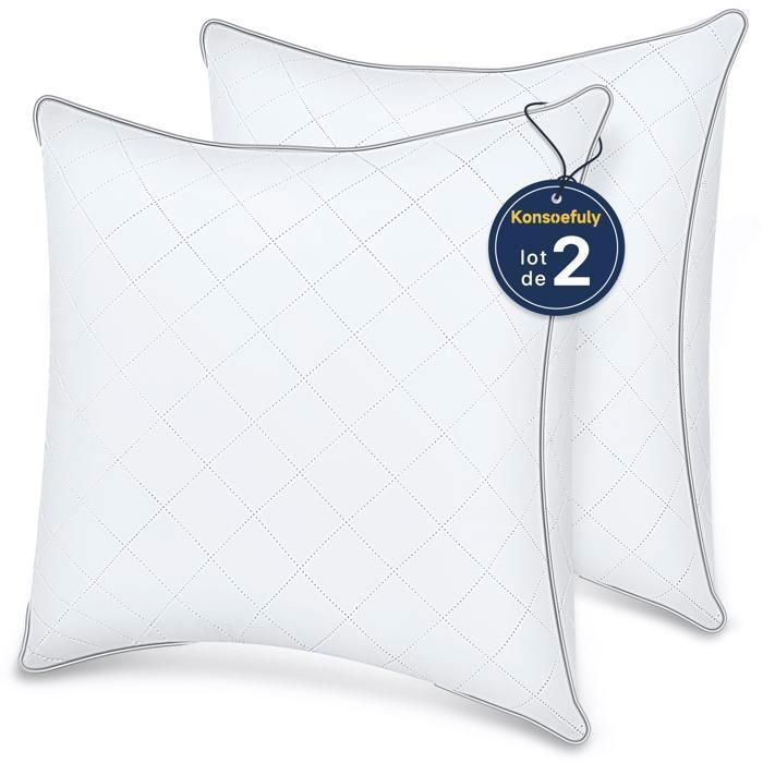 Juego de 2 almohadas de 60x60 cm, 100% fibras de poliéster huecas 7D, transpirables, hipoalergénicas, antiácaros, con certificación Oeko-Tex.