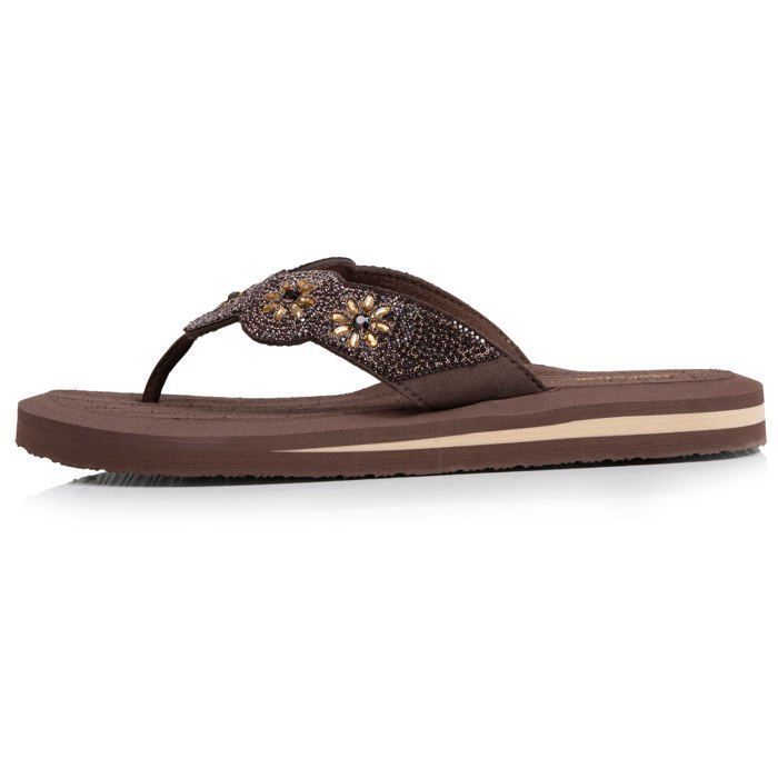 Isotoner Tongs semelle synthétique, entre doigt confortable, légère pour un confort de marche, Yoga marron/beige femme