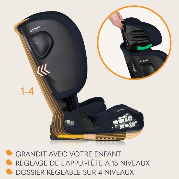 Siège-auto 76-150cm LIONELO Nelly i-Size - ISOFIX - Pliable - Porte-gobelet - Groupe 1/2/3 - Bleu