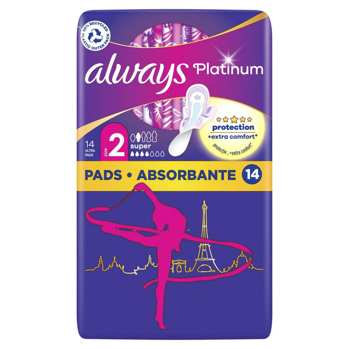 Always maandverband met vleugels, 14 stuks, platina.