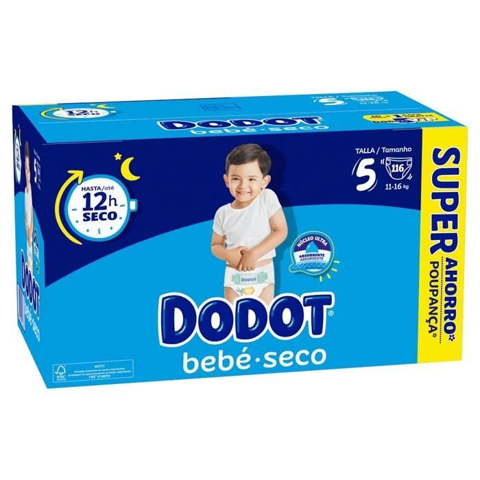 Diapers - Dodot - Baby Dry - Size 5 - 12 Hours of Dryness - Leak Barrier