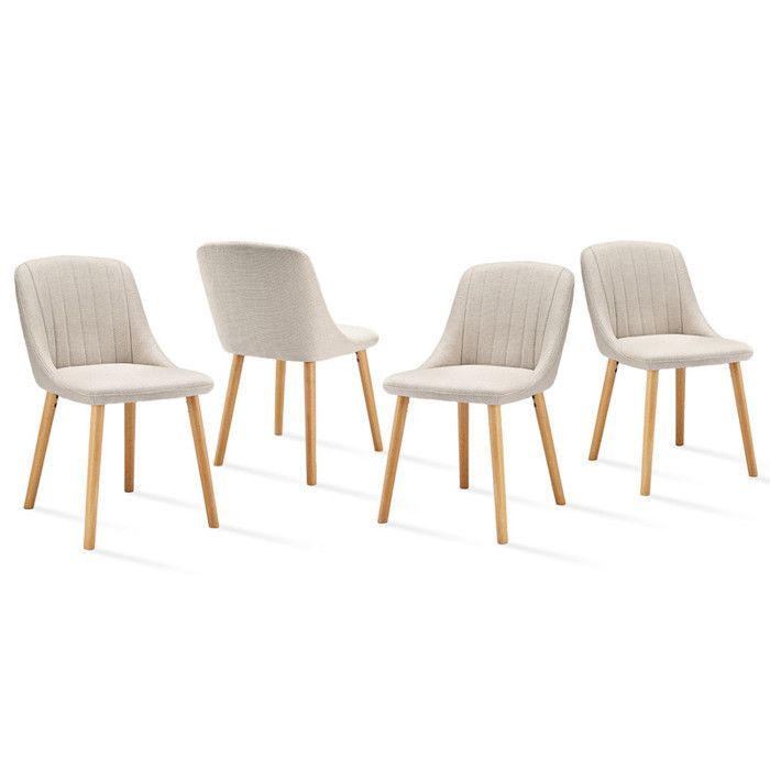 Sedie moderne Goeurvant con cuscino spesso, schienale ergonomico e gambe in legno, stile e comfort in un unico set - Beige