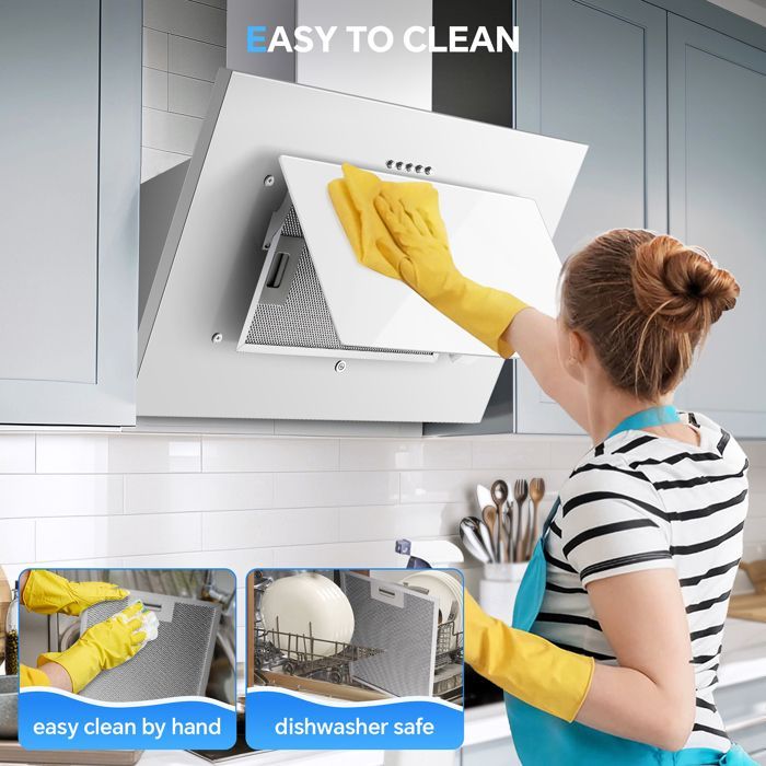 Hotte Aspirantes 60cm,Hotte Cuisine inclinée,350m³/h, Evacuation ou Recyclage, Filtres Charbon Inclus,A++