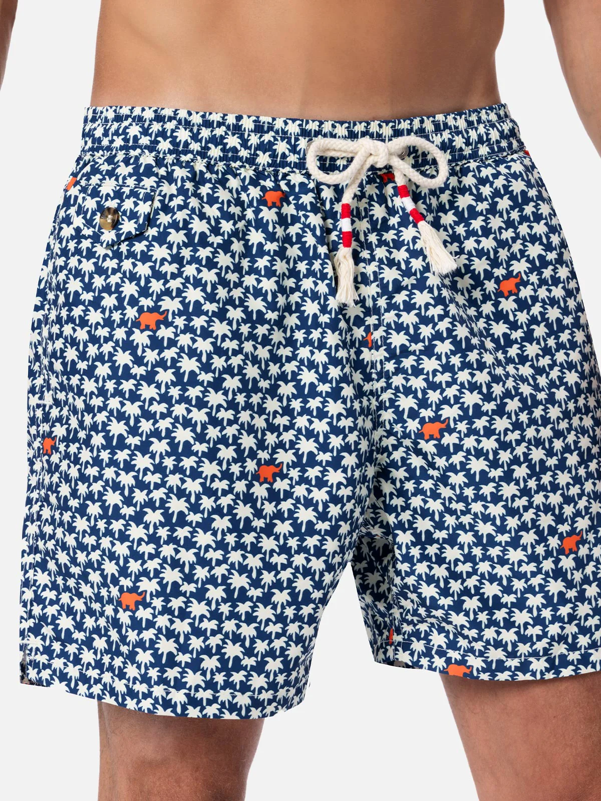 Man Lighting 70 Mid-Length Swim Shorts | Palms All-Over Print | Blue Backcloth | 100% Recycled Polyester | Adjustable Drawcord | MC2 Saint Barth