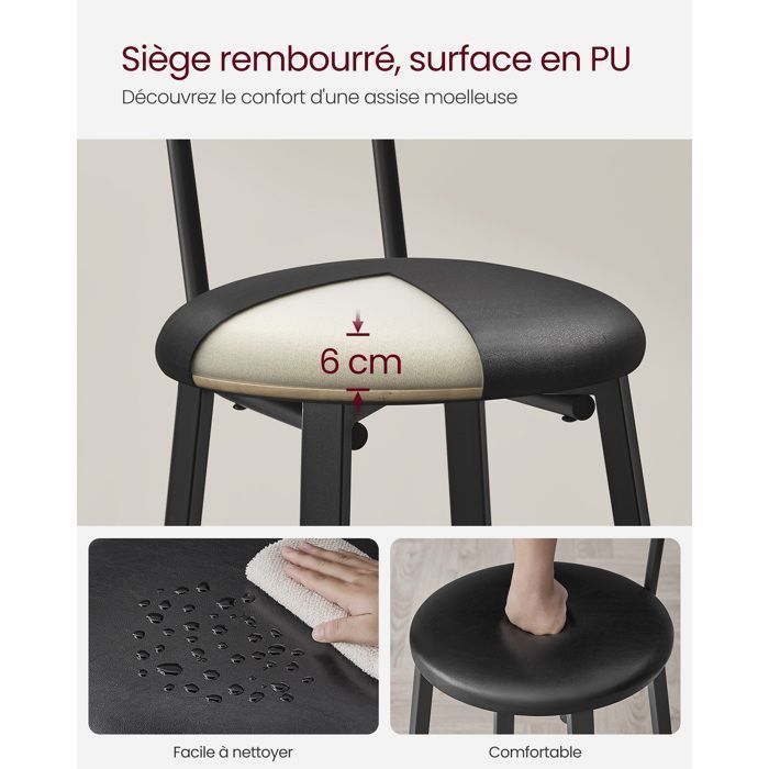 Chaises de Bar VASAGLE - Style Industriel - Marron Rustique et Noir - Lot de 2 - 39 x 39 x 100 cm