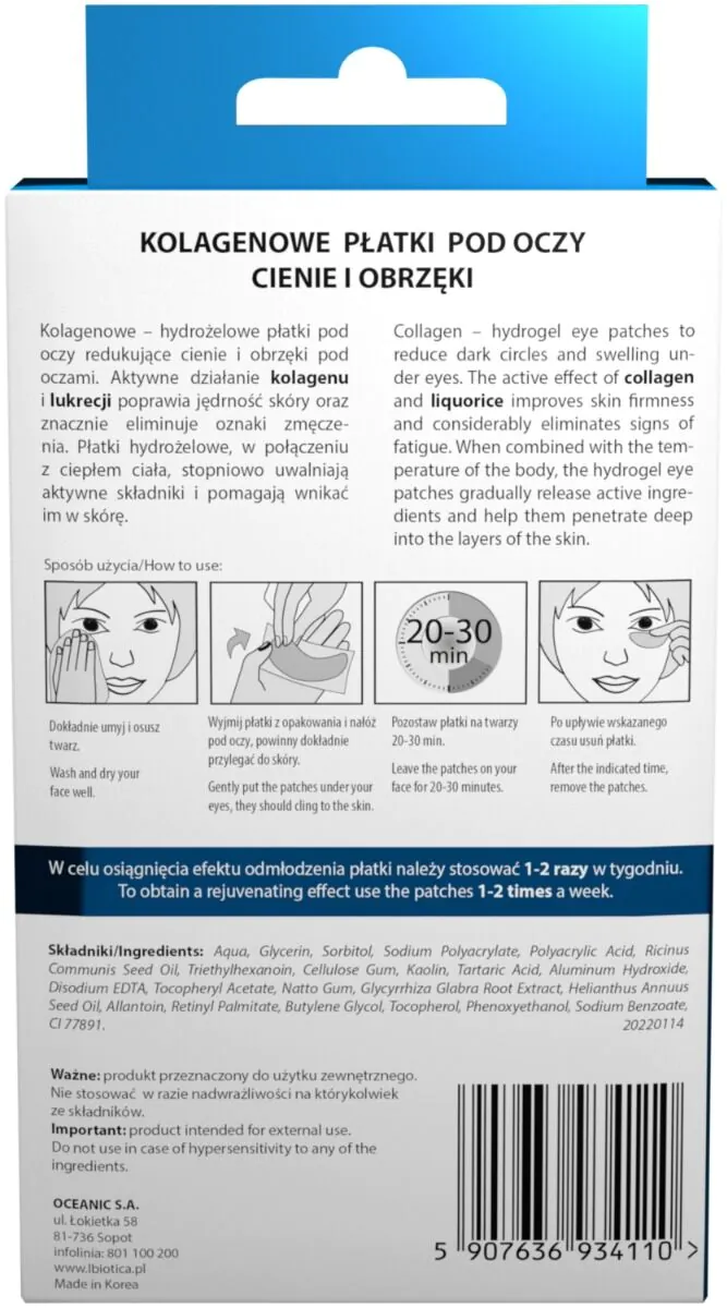 L'biotica Kolagenowe Płatki pod oczy - Reduk. Cieni i Obrzęków 3X2Szt