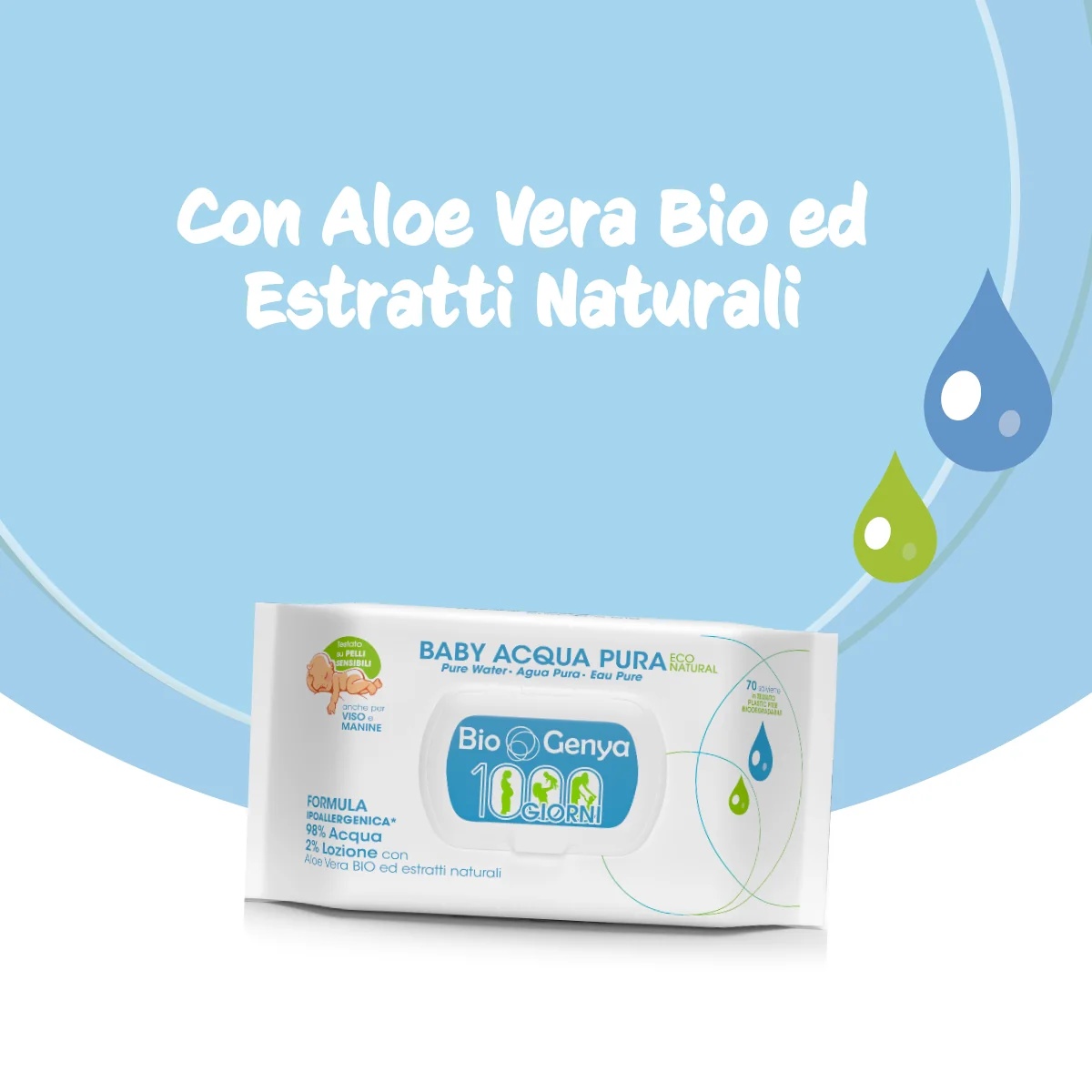 BIOGENYA Biogenya Eco Natural Baby Millegiorni Water 70 doekjes Babyreinigingsdoekjes