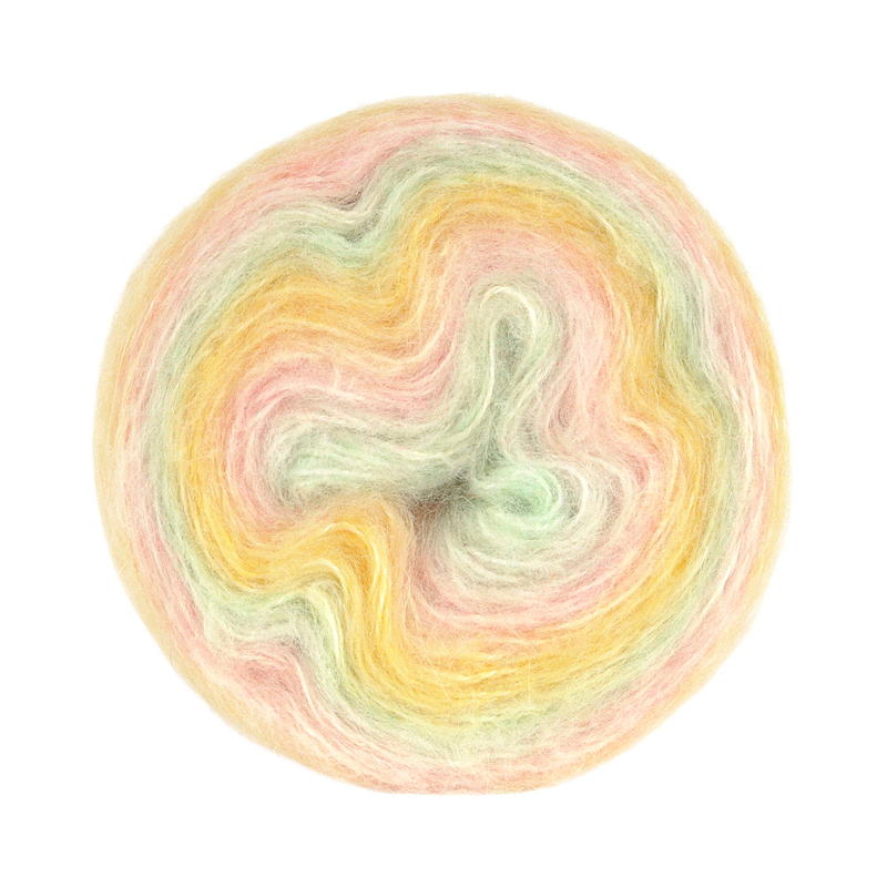 Garn Lokkilpop pastellrosa/grønn/gul gradient