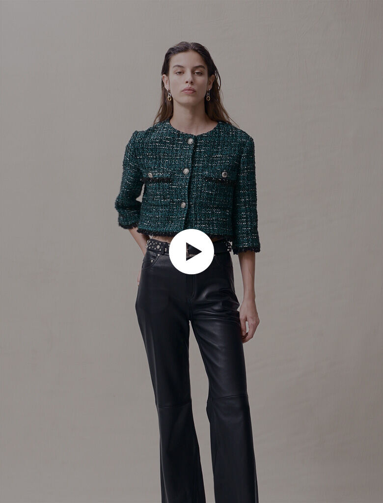 Jachetă scurtă din tweed - Verde sticlă