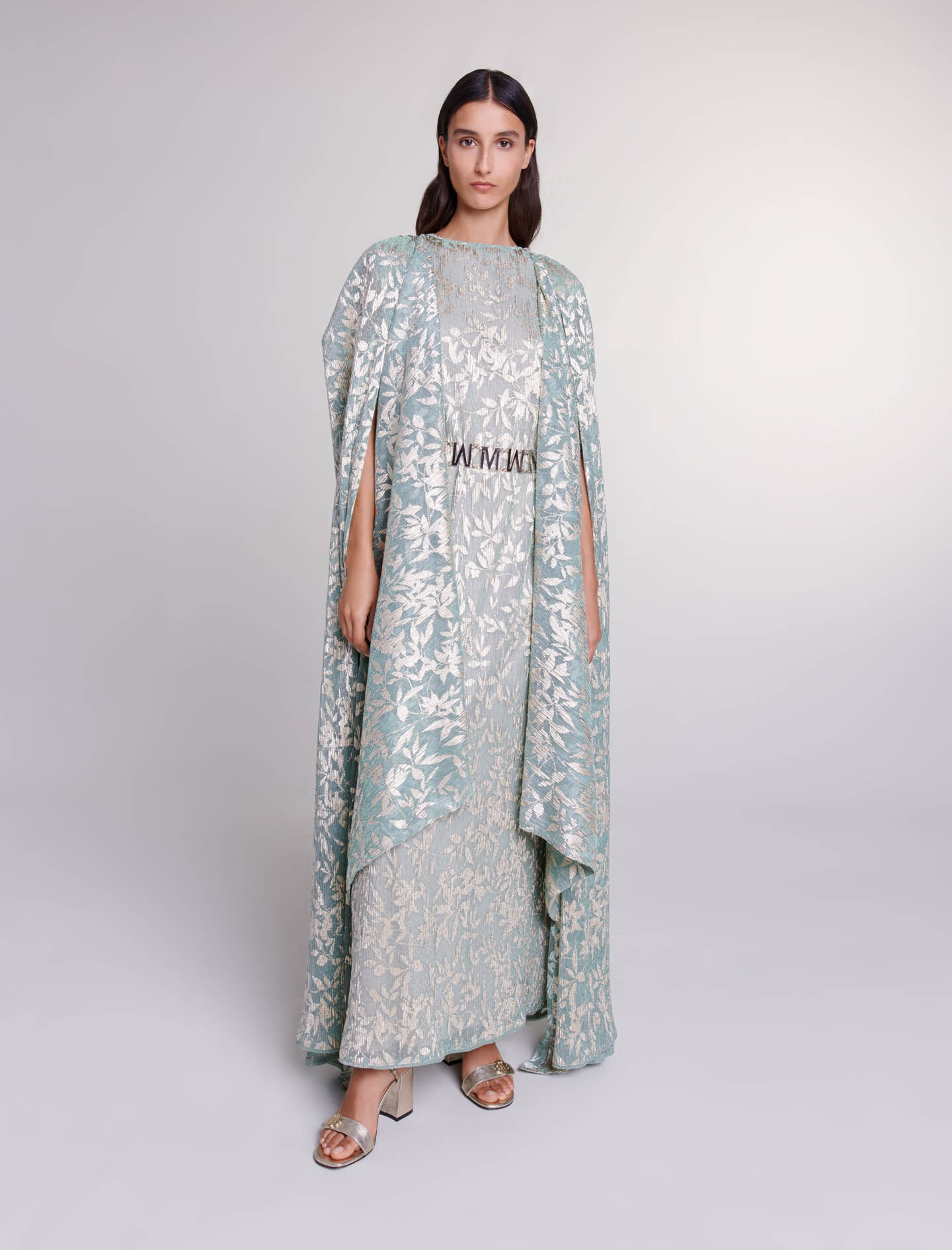 Rochie lungă cu pelerină - Vert Clair/ Doré
