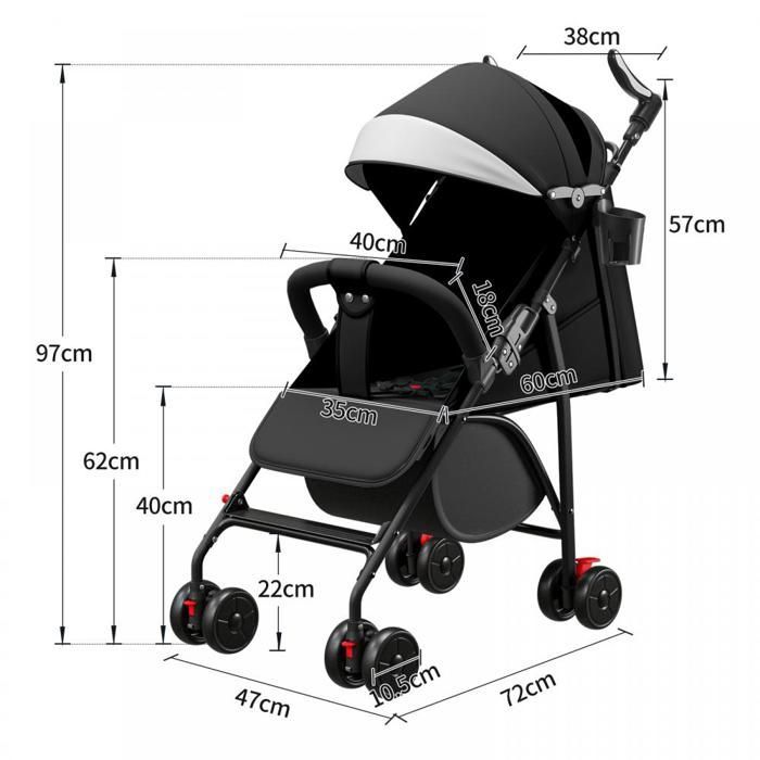 JEOBEST Compact Stroller - 35 kg Load Capacity - Suitable for Children from 6 Months to 5 Years - with Cup Holder - with Canopy
