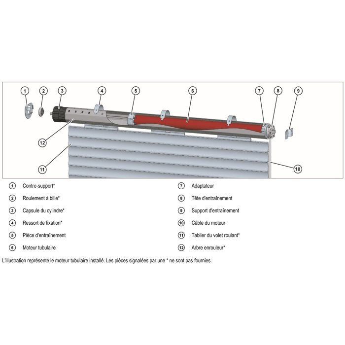 Moteur volet roulant radio + télécommande RM10MSB - SUPERROLLO - SR20906 -  Diamètre 40 mm - 10 Nm - Poids max tablier 22 kg