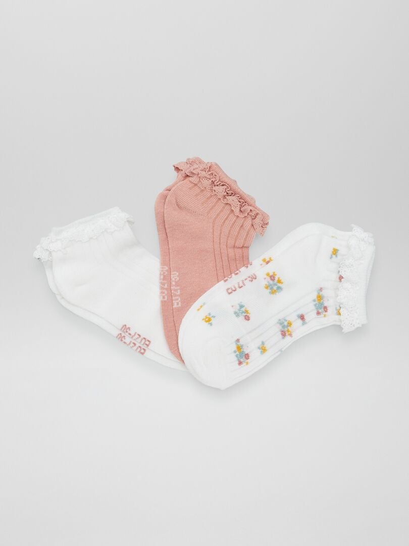 Conjunto de 3 pares de meias de renda com estampa de fantasmas - ROSA
