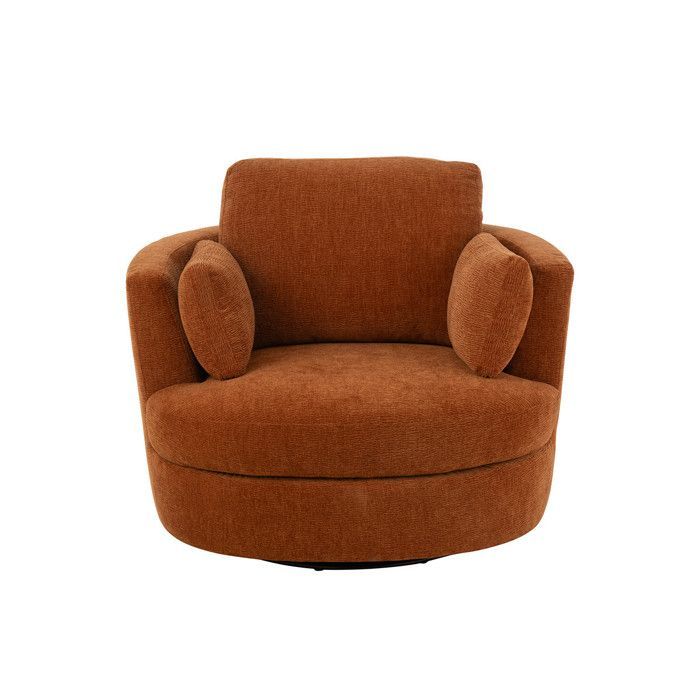 Round swivel armchair 109x100x89 cm in rust-colored fabric