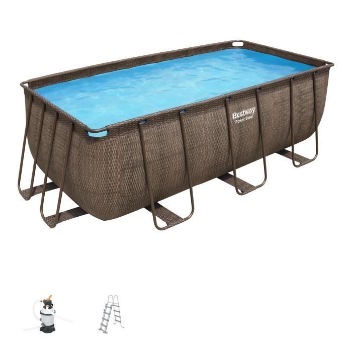 Kit Piscine hors sol tubulaire BESTWAY - Power Steel™ - 412 x 201 x 122 cm - Rectangulaire (Filtre à sable, échelle, diffuseur)
