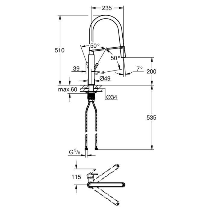 Rubinetto da cucina GROHE Feel, con doccetta estraibile, bocca a U, deviatore a 2 getti, 31489000