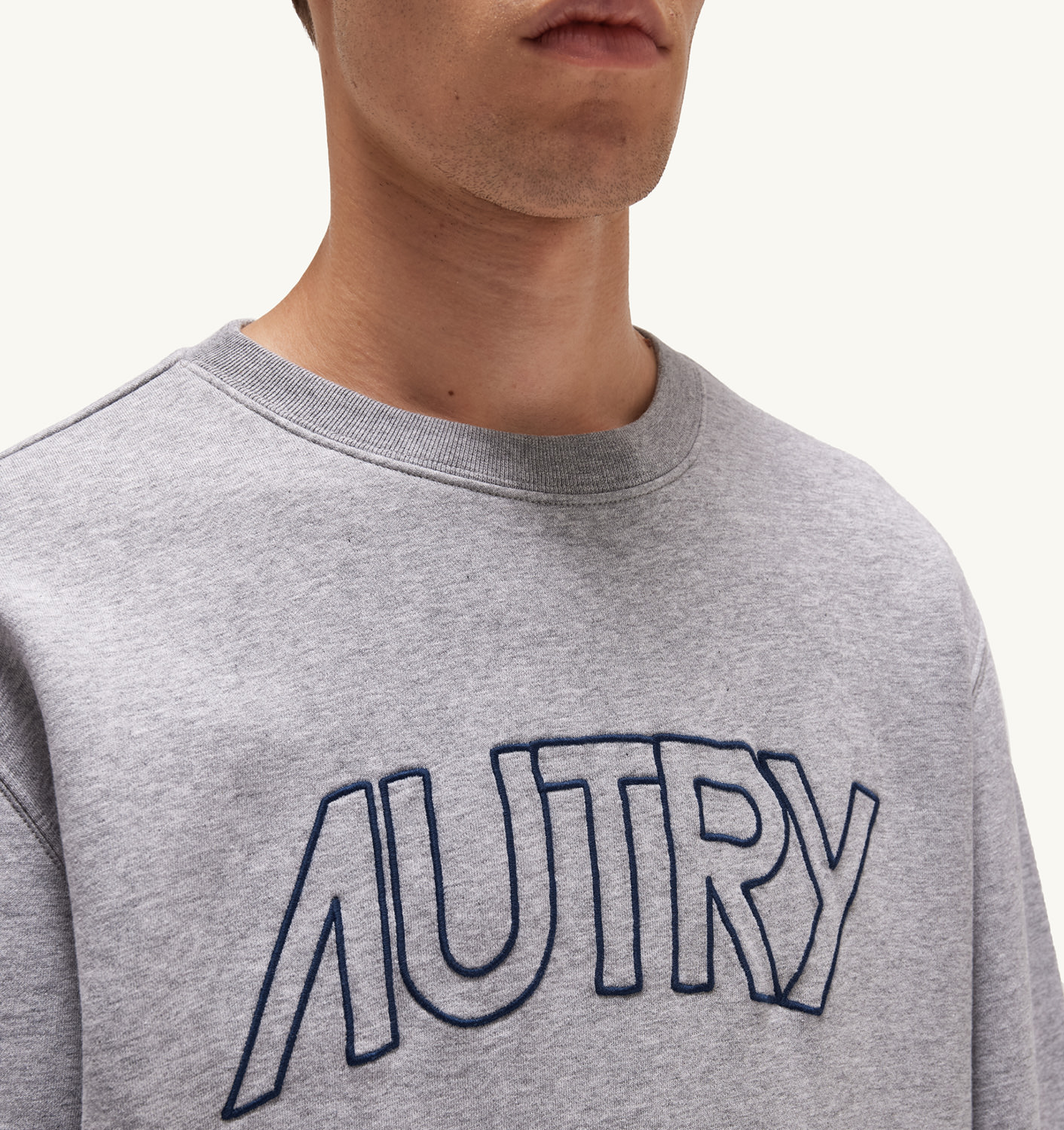 Pulover din jersey de bumbac gri-melanj cu dungi