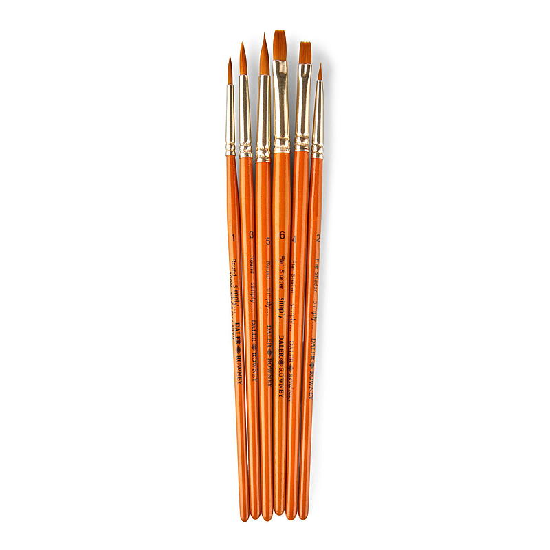 Dealer & Rowney Pinselset, 6-teilig: rund, flach, Schreibpinsel.