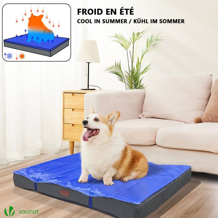VOUNOT® Coussin matelas pour chien déhoussable – Panier en mousse avec tapis rafraîchissant en gel amovible – 91x70x9cm