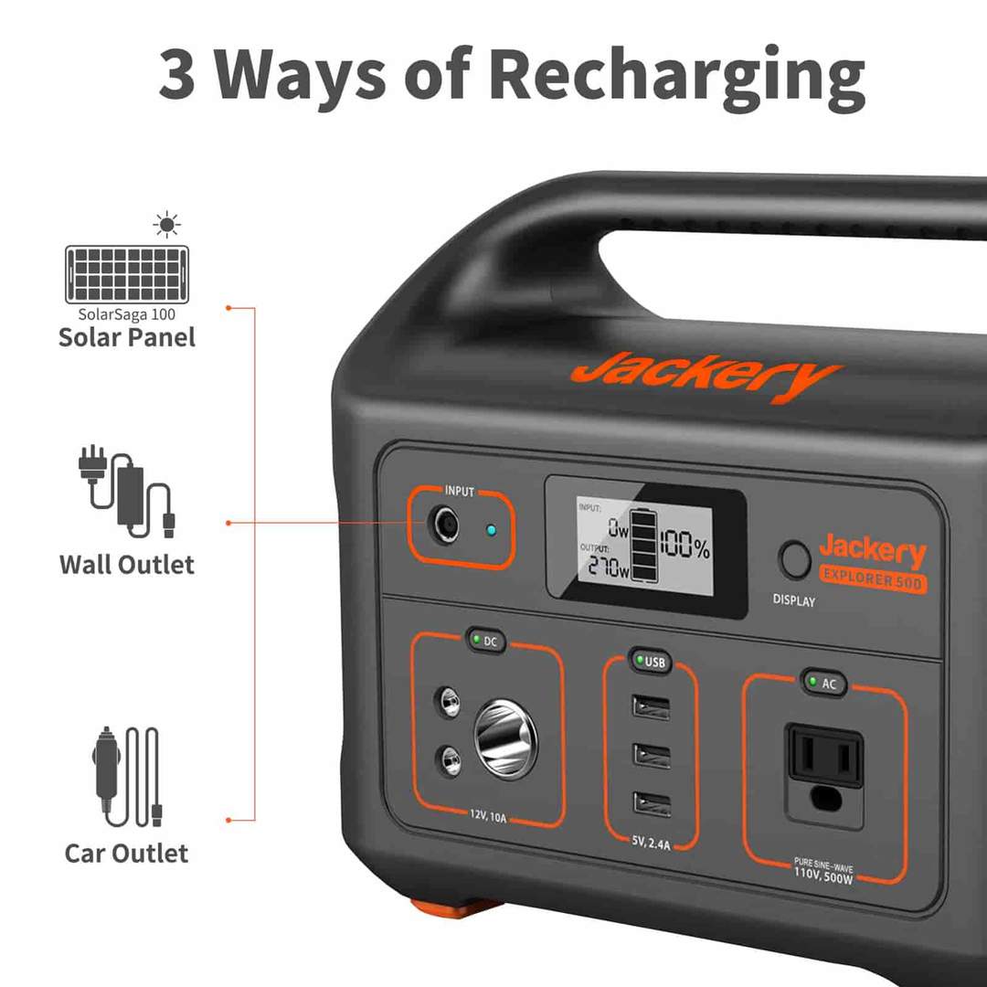 Jackery 500 solcellegenerator (Jackery 500 + SolarSaga 100W)