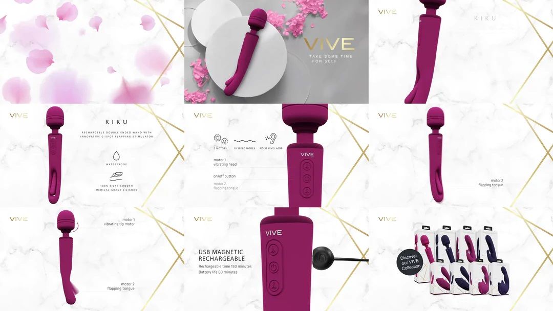 Vive By Shots Kiku vibrator i dvostrana šipka s inovativnim stimulatorom Vibratori