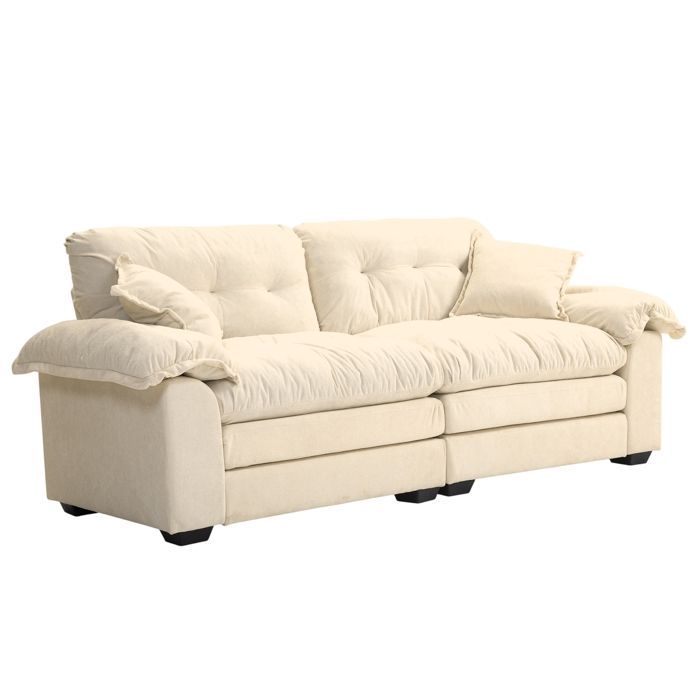 MEUBLIV Double Sofa, Tufted Sofa with 2 Matching Armchair Cushions, 213.4x90.1x87.6 cm, Chenille, Beige