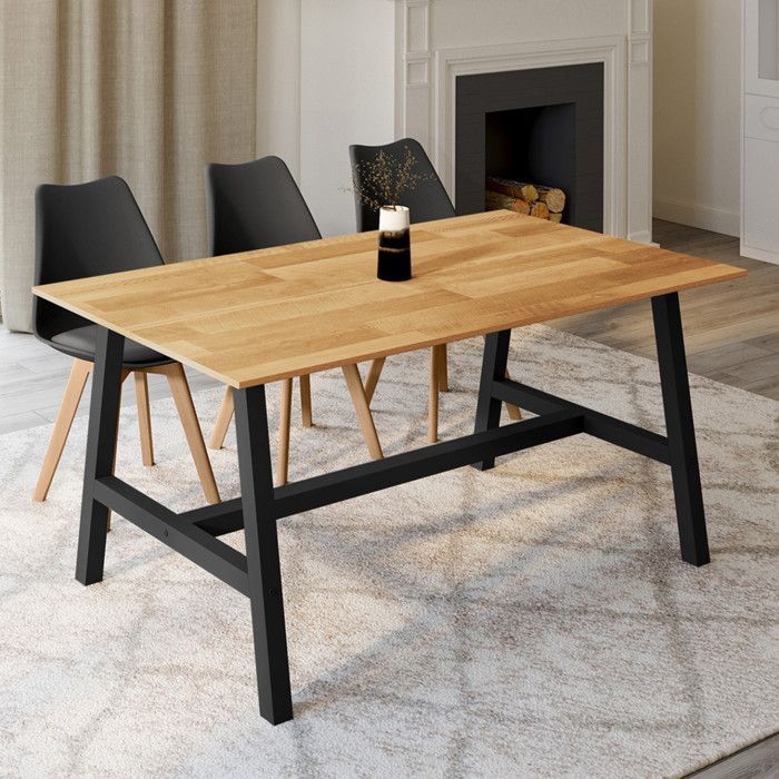 Mesa de comedor rectangular fija - IDMARKET - MADELEINE - Madera y negro - 6 personas - 160 cm