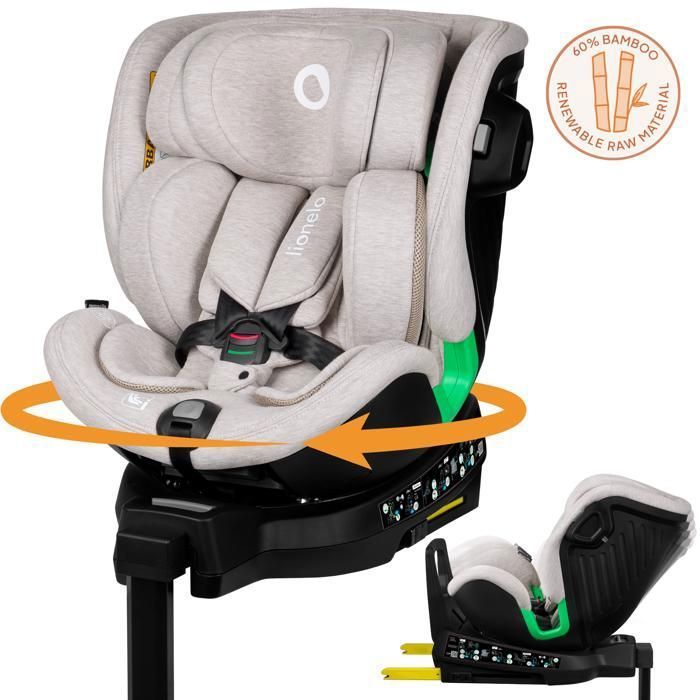 Seggiolino auto convertibile LIONELO Harmony iSize 40-150 cm - Girevole a 360° - ISOFIX - 60% bambù - Gruppo 0+/1/2/3 - Beige