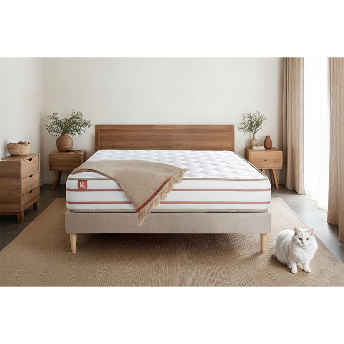 Ensemble LE DOUX 140x200cm Mémoire de forme 3 zones de confort - Ep. 24cm + sommier kit Beige