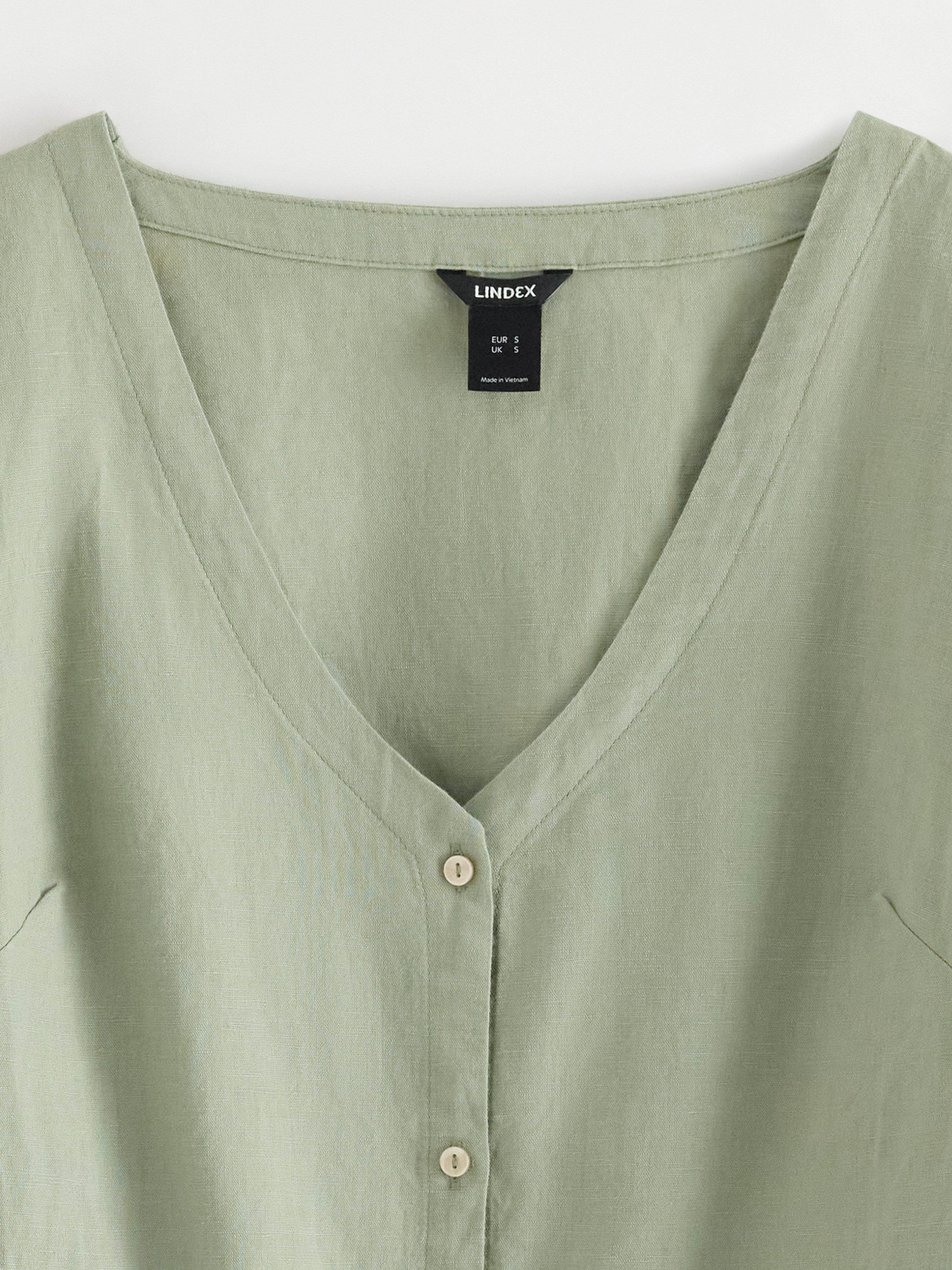 Blus i linneblandning Dusty Green